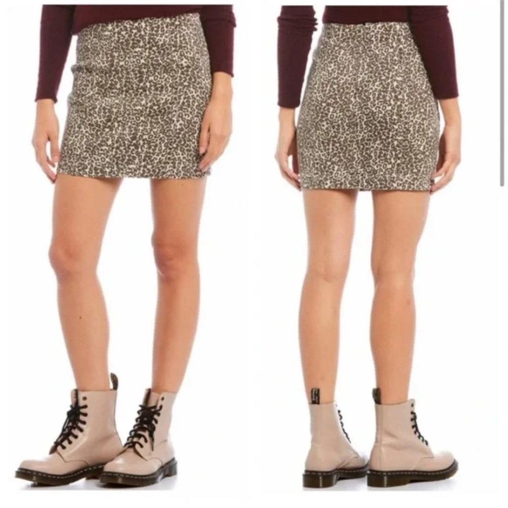 Free People Leopard Print Mini Skirt in Beige and Black